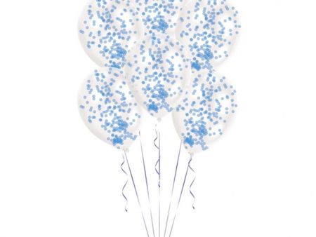 Blue Confetti Filled Transparent Latex Balloons 6pcs For Discount