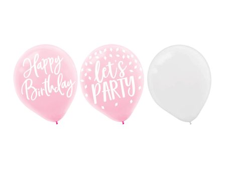 Blush Birthday Printed Latex Balloon 12in, 15pcs For Discount