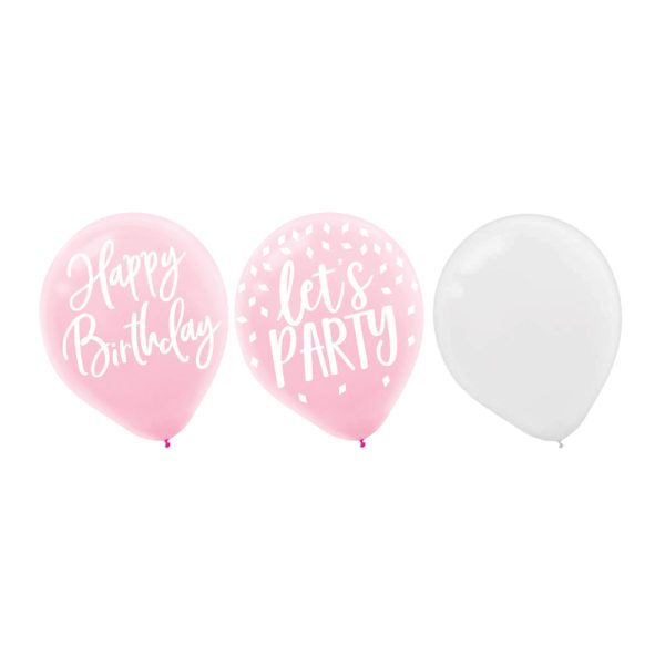 Blush Birthday Printed Latex Balloon 12in, 15pcs For Discount