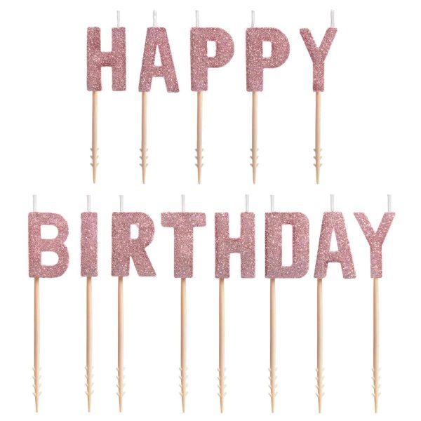 Blush Birthday Glitter Pick Candles 13pcs Cheap