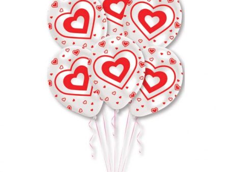 All Around Printed Hearts Latex Balloons 11in, 6pcs Online Sale