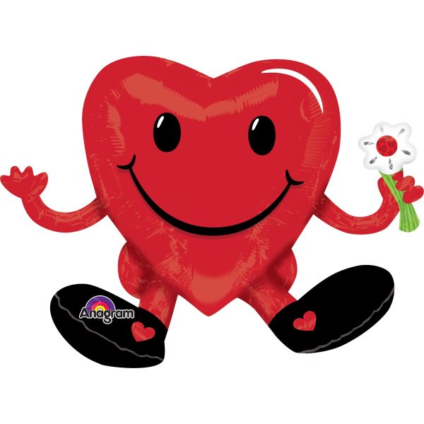 Sitting Smiley Heart Guy SuperShape Multi Balloon 20x13in Cheap