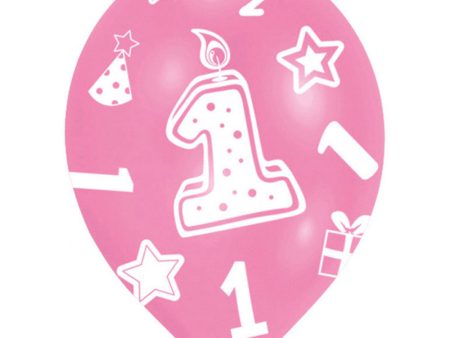 1st Birthday Pink Latex Balloons 11in, 6pcs Online now