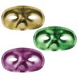 Adult Purple Green Gold Metallic Half Masks 3 1 2 x 6in, 12pcs Cheap