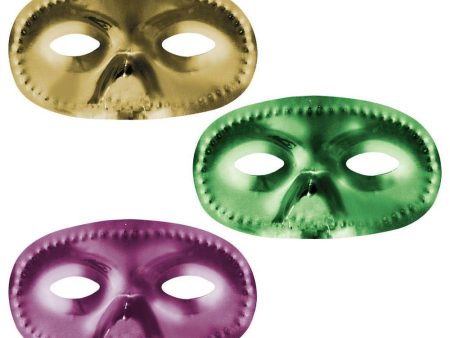 Adult Purple Green Gold Metallic Half Masks 3 1 2 x 6in, 12pcs Cheap