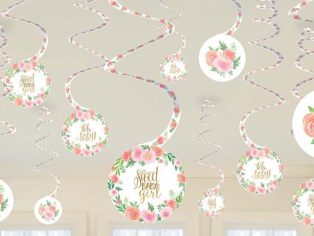 Baby Shower - Floral Baby Girl Swirl Decorations 12pcs Fashion