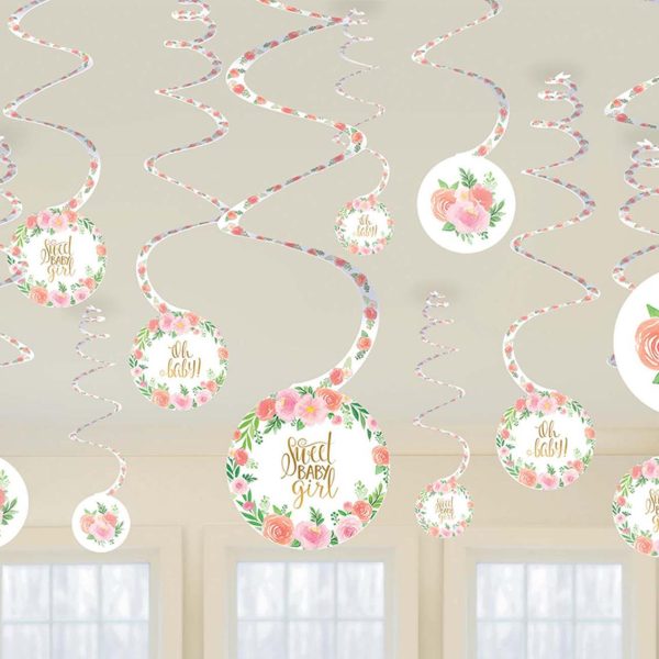 Baby Shower - Floral Baby Girl Swirl Decorations 12pcs Fashion