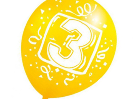 Number 3 Assorted Latex Balloons 8in, 6pcs Online Sale