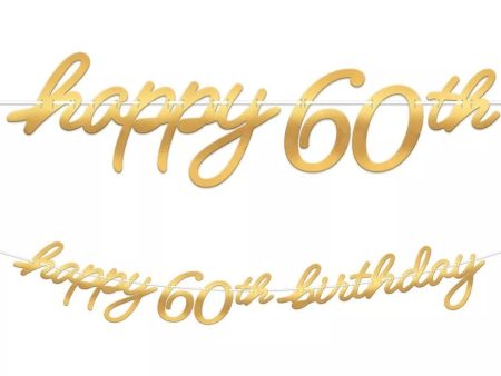 60th Golden Age Birthday Letter Banner Foil Board & Ribbon Sale