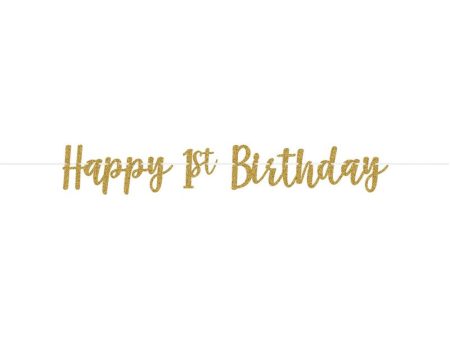 1st Birthday Ribbon Banner With Glitter Online now