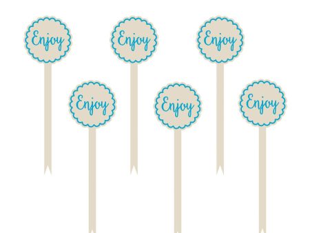 Blue Paper Mini Cocktail Wooden Word Picks 12pcs Fashion