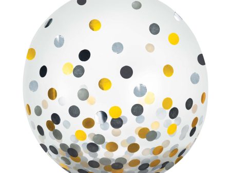 Black, Silver, & Gold Latex Confetti Balloons 24in, 2pcs Supply