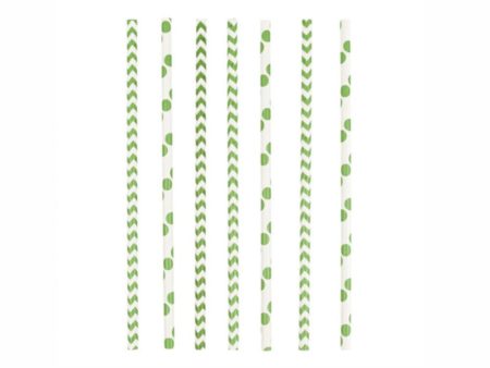 Dots & Chevron Kiwi Paper Drinking Straws 24pcs Supply