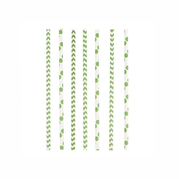 Dots & Chevron Kiwi Paper Drinking Straws 24pcs Supply