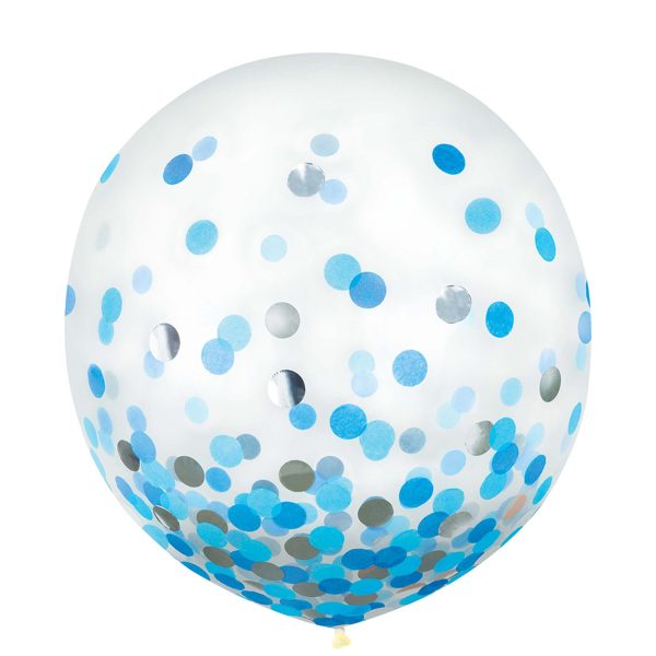 Blue & Silver Latex Confetti Balloons 24in, 2pcs For Sale