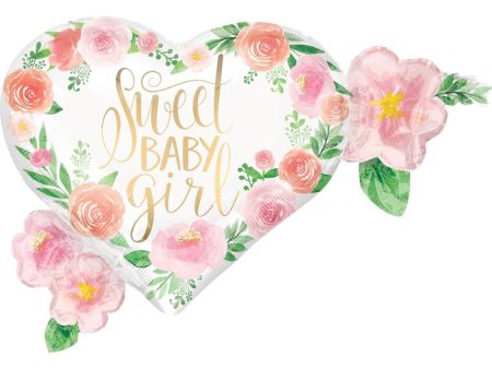 Baby Shower - Floral Baby Girl SuperShape Balloon 68x50cm Hot on Sale