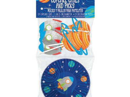 Blast Off Birthday Cupcake Cases & Picks 48pcs Hot on Sale