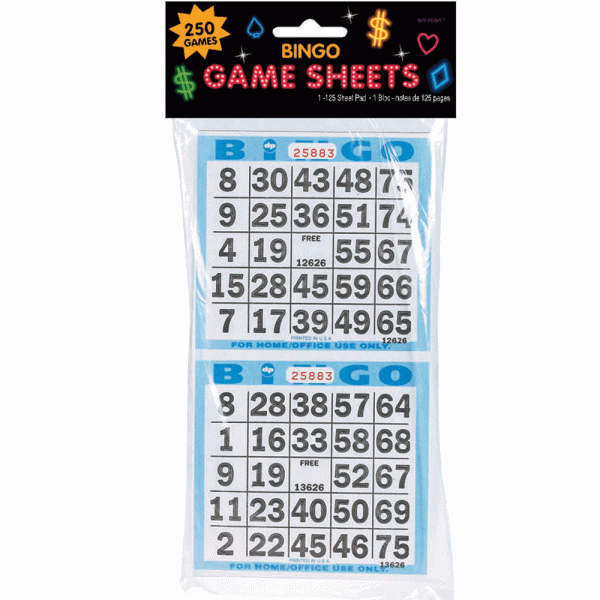 Bingo Game Sheets 8 x 4in, 125pcs on Sale