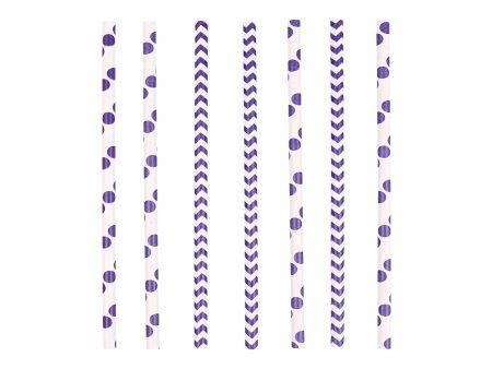 Dots & Chevron New Purple Paper Drinking Straws 24pcs Online Sale