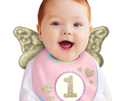 1st Birthday Girl Fabric Bib With Wings For Sale