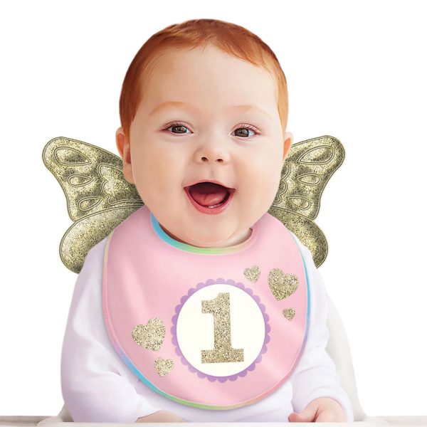 1st Birthday Girl Fabric Bib With Wings For Sale