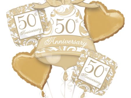 50th Anniversary Gold Scroll Balloon Bouquet 5pcs For Discount