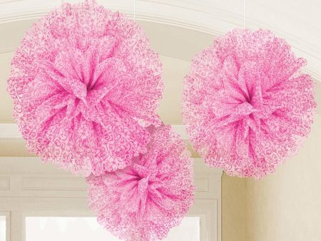 Bright Pink Fluffy Decorations 3pcs Sale