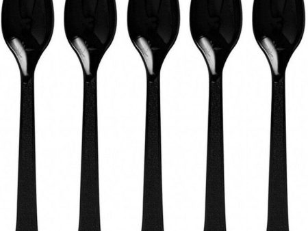 Jet Black Heavy Weight Plastic Spoons 20pcs Online Sale