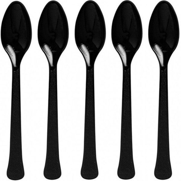 Jet Black Heavy Weight Plastic Spoons 20pcs Online Sale