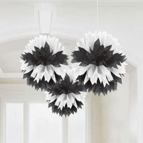 Black & White Fluffy Decorations 3pcs Discount