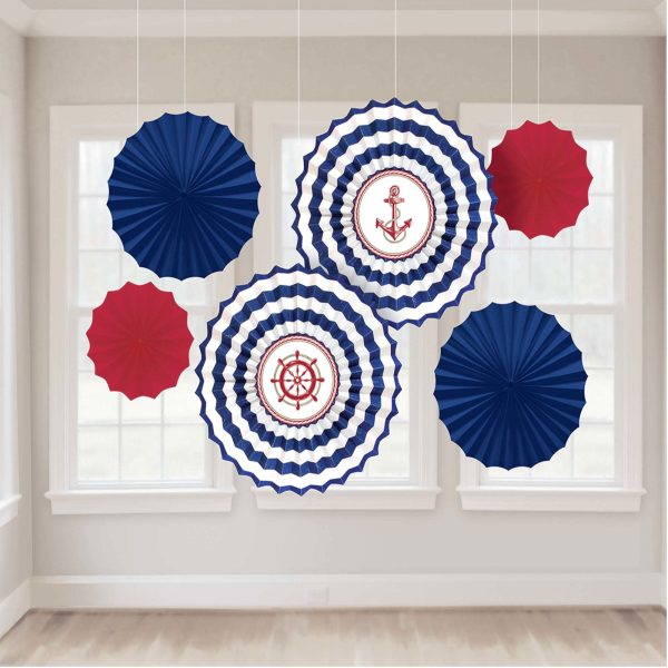 Anchors Aweigh Nautical Paper Fan Decoration 6pcs Online Sale