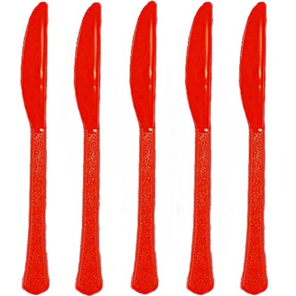 Apple Red Heavy Weight Plastic Knives 20pcs Online