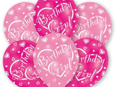 Birthday Girl All Around Printed Latex Balloons 11in, 6pcs For Cheap