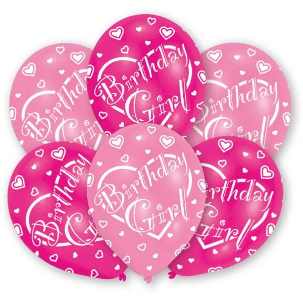 Birthday Girl All Around Printed Latex Balloons 11in, 6pcs For Cheap