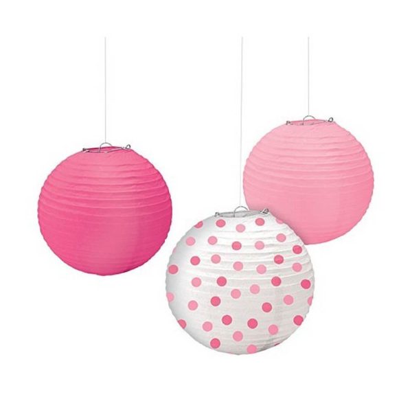 Baby Girl Printed Round Paper Lanterns 9.5in 3pcs Hot on Sale