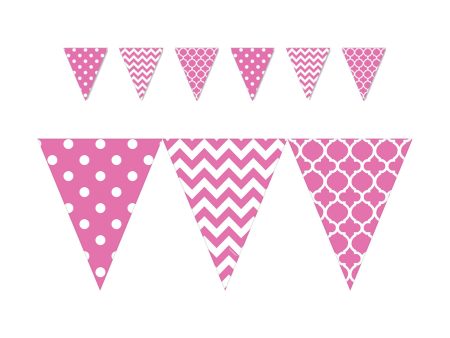 Bright Pink Dots & Chevron Large Pennant Banner 12ft Online now