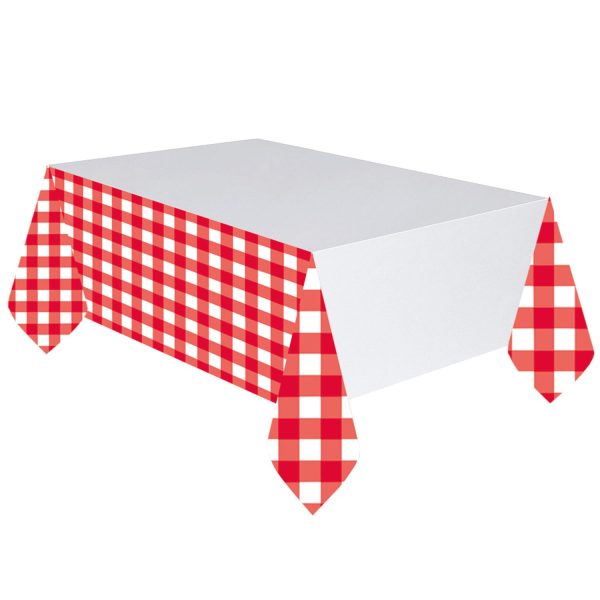 American Summer Red Gingham Plastic Tablecover Fashion