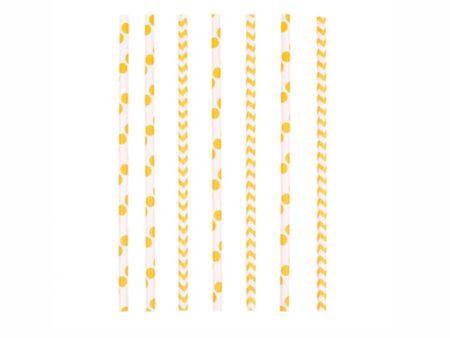 Dots & Chevron Yellow Paper Drinking Straws 24pcs Sale