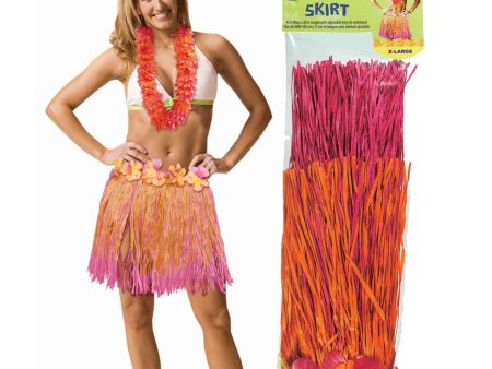 Adult XL Pink & Orange Hula Skirt 18 x 42in on Sale