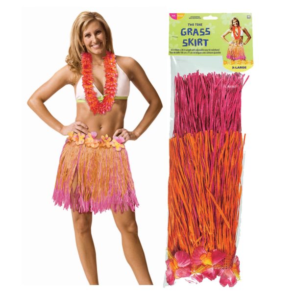 Adult XL Pink & Orange Hula Skirt 18 x 42in on Sale