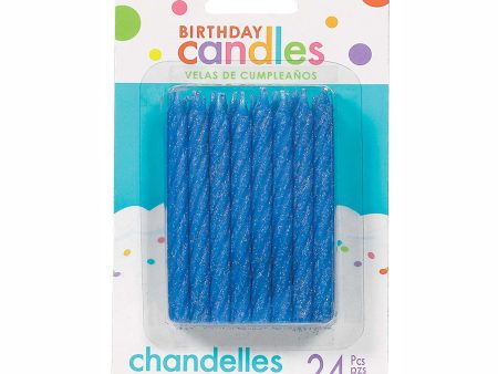 Blue Large Spiral Glitter Candles 24pcs For Sale