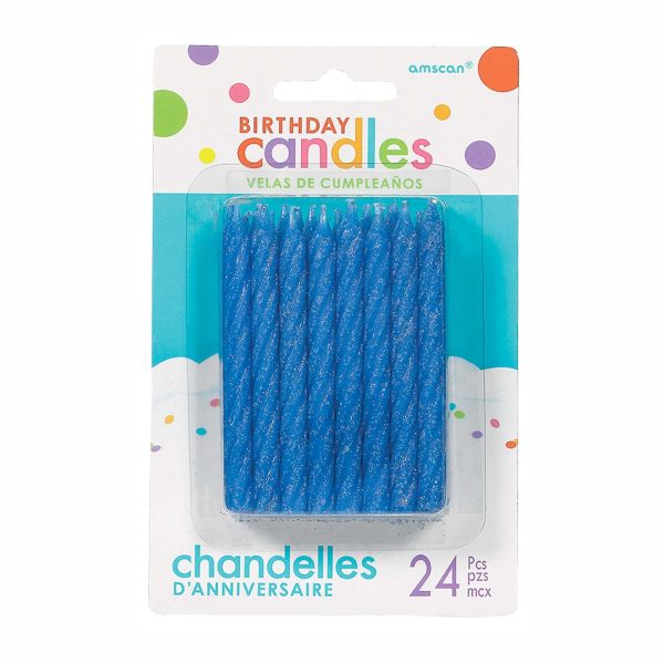 Blue Large Spiral Glitter Candles 24pcs For Sale