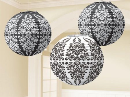 Black Damask Printed Lanterns 3pcs Fashion