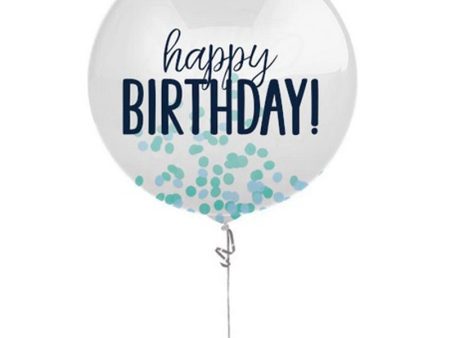 Blues Happy Birthday Latex Balloon With Confetti 24in on Sale