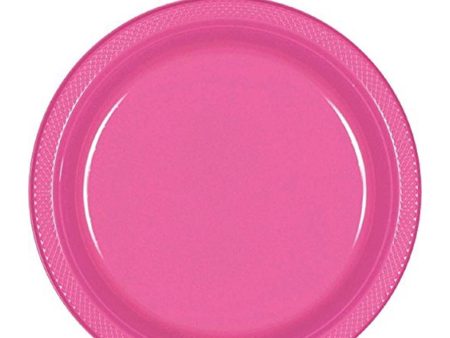 Bright Pink Plastic Plates 9in, 20pcs Fashion