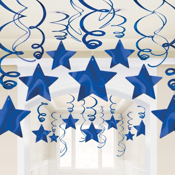 Bright Royal Blue Shooting Stars Swirl Decorations 30pcs Supply