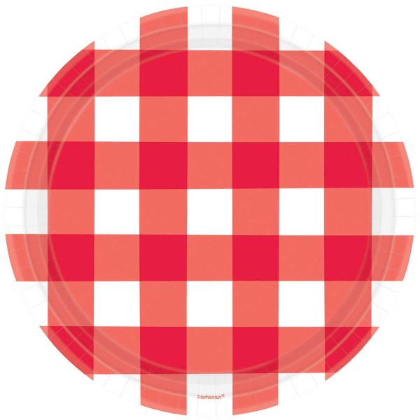 American Summer Red Gingham Paper Plates 10.5in, 8pcs Online now